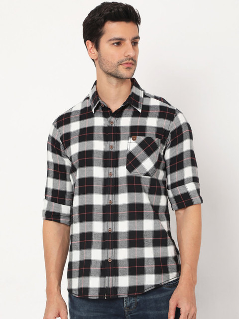 

Mufti Men Black Slim Fit Opaque Checked Casual Shirt