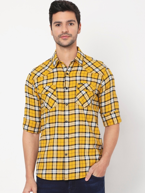 

Mufti Men Yellow Slim Fit Opaque Checked Casual Shirt