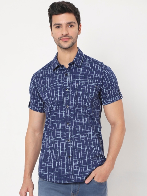 

Mufti Men Navy Blue Slim Fit Opaque Printed Casual Shirt