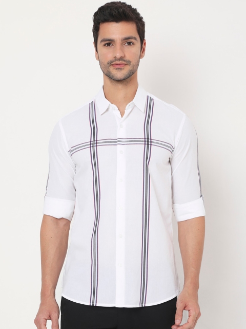 

Mufti Men White & Black Slim Fit Opaque Striped Pure Cotton Casual Shirt