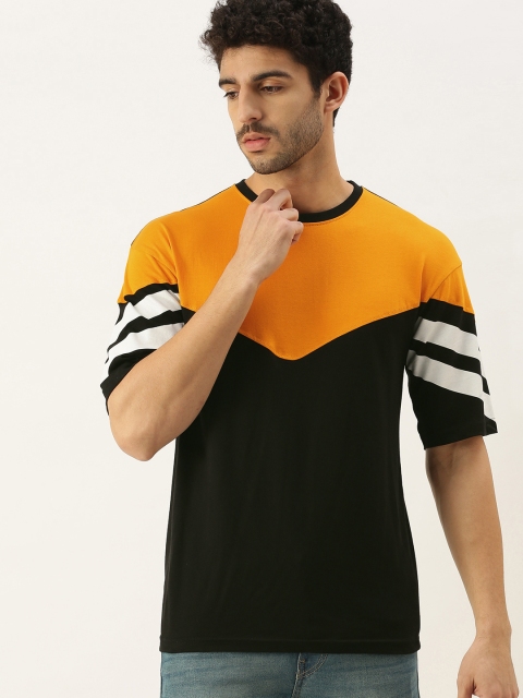 

Maniac Men Black & Yellow Colourblocked Pure Cotton Boxy T-shirt