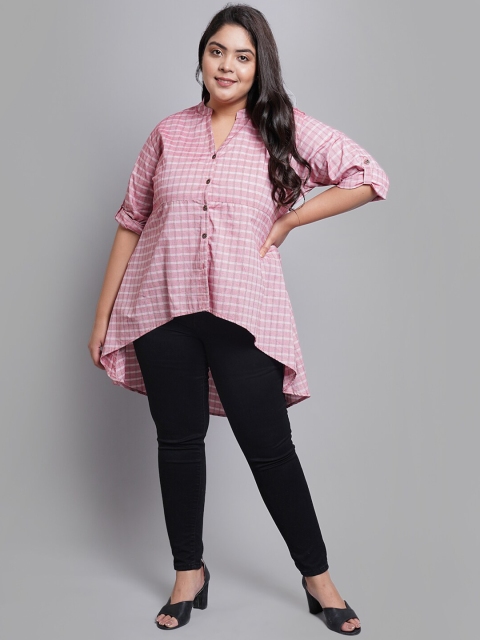 

PrettyPlus by Desinoor.com Women Pink & White Checked A-Line Kurti