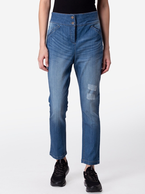 

Modriba Women Blue Mildly Distressed Light Fade Acid Wash Stretchable Jeans