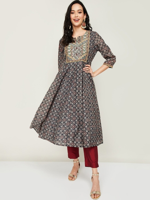 

Melange by Lifestyle Women Grey Ethnic Motifs Printed Regular Kurta with Trousers & With Dupatta