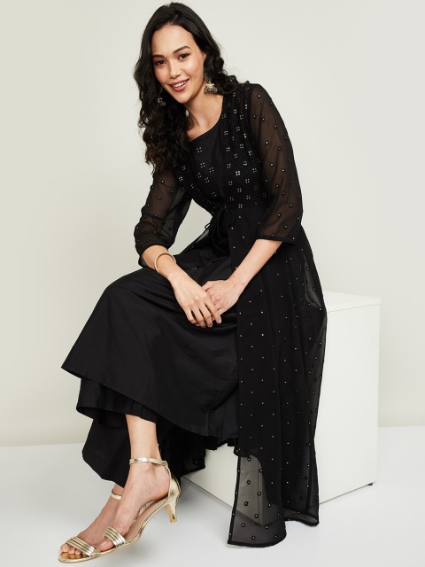 

Melange by Lifestyle Women Black Embroidered Regular Kurta with Palazzos