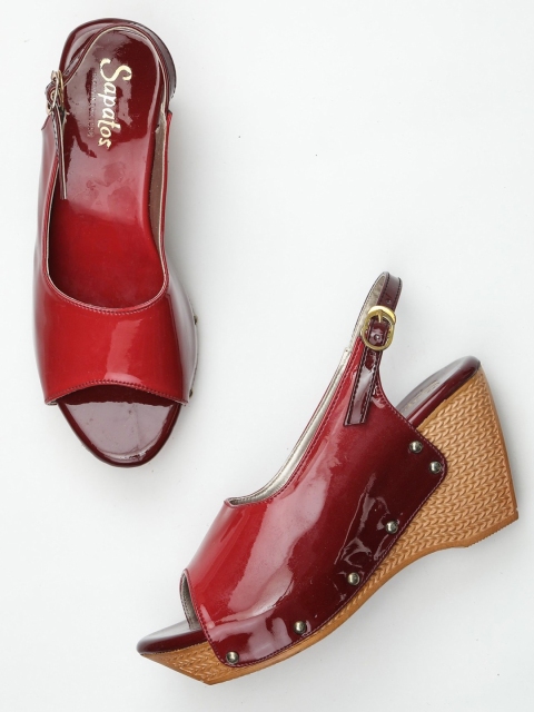 

SAPATOS Red Wedge Peep Toes with Buckles