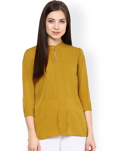 

Magnetic Designs Women Mustard Yellow Solid Crepe Top