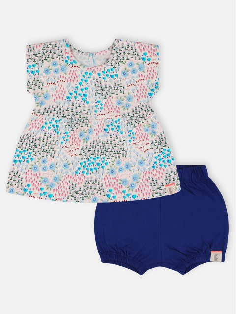 

Babysafe Girls White & Green Printed Pure Cotton Top with Shorts