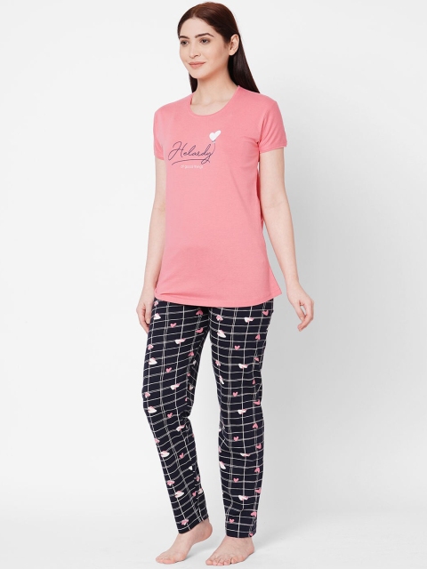

ZOLA Women Pink & Black Printed Pure Cotton Night suit