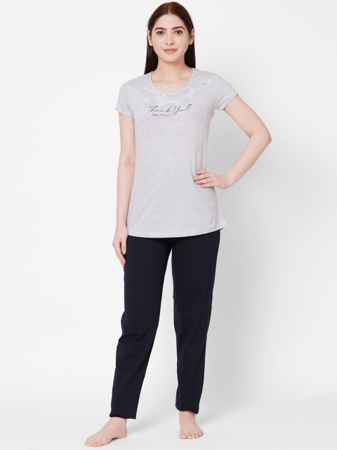 

ZOLA Women Grey & Navy Blue Printed Pure Cotton Night suit