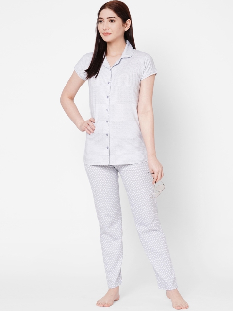 

ZOLA Women Grey & White Striped Night suit