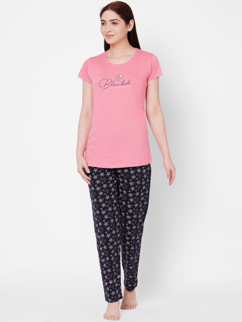 

ZOLA Women Pink & Blue Printed Night suit