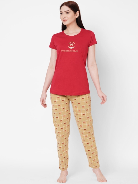 

ZOLA Women Red & Beige Printed Night suit