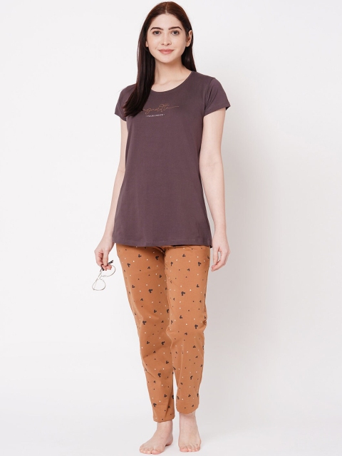 

ZOLA Women Brown Printed Night suit