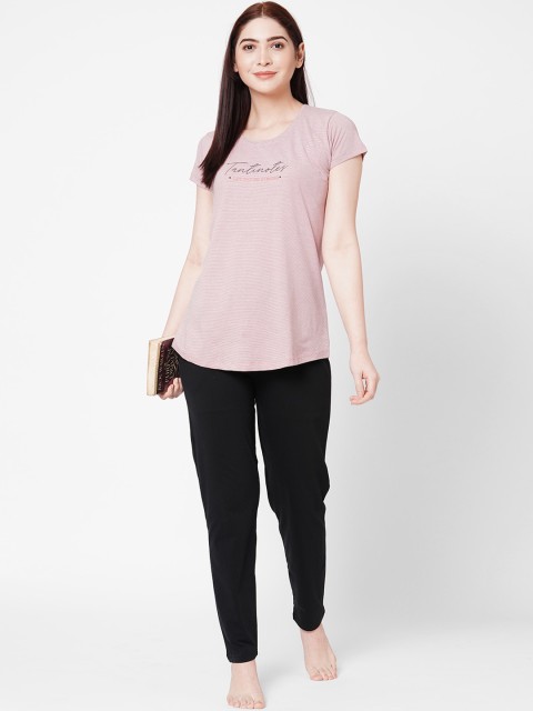 

ZOLA Women Pink & Black Printed Night suit