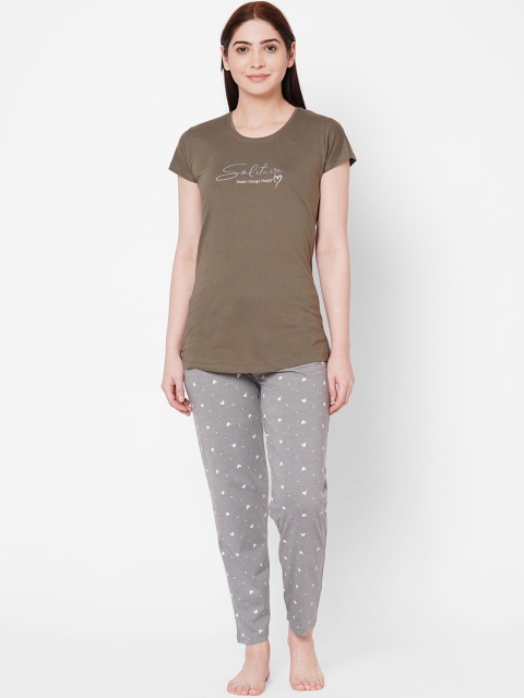 

ZOLA Women Brown & Grey Printed Night suit