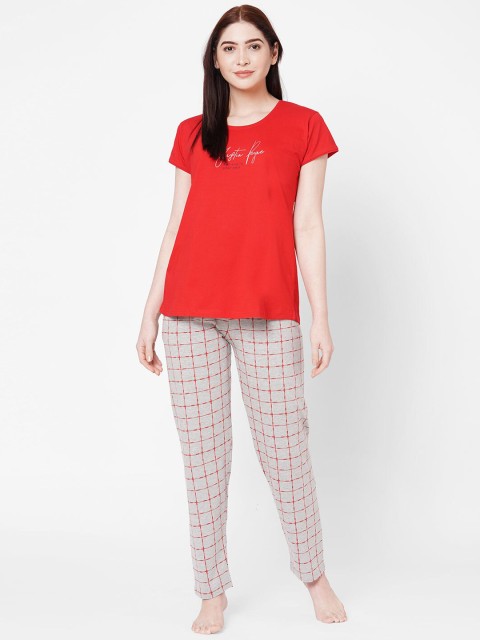 

ZOLA Women Red & Grey Printed Night suit