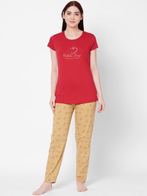 

ZOLA Women Red & Yellow Printed Pure Cotton Night suit