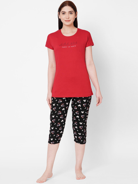 

ZOLA Women Red & Black Printed Night suit