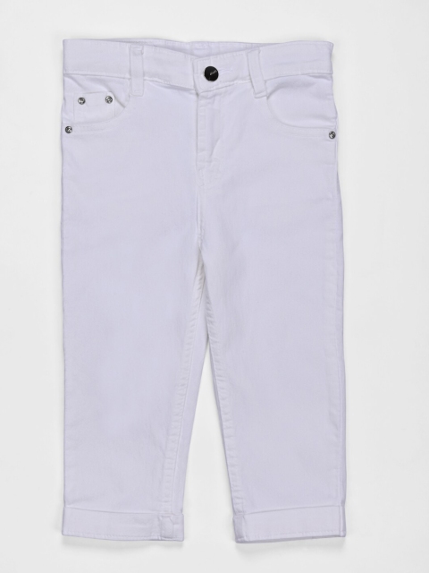 

ZOLA Girls White Solid Denim Loose Fit Capris