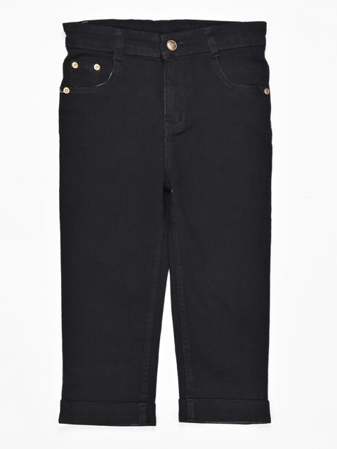 

ZOLA Girls Black Solid High Rise Loose Fit Capris