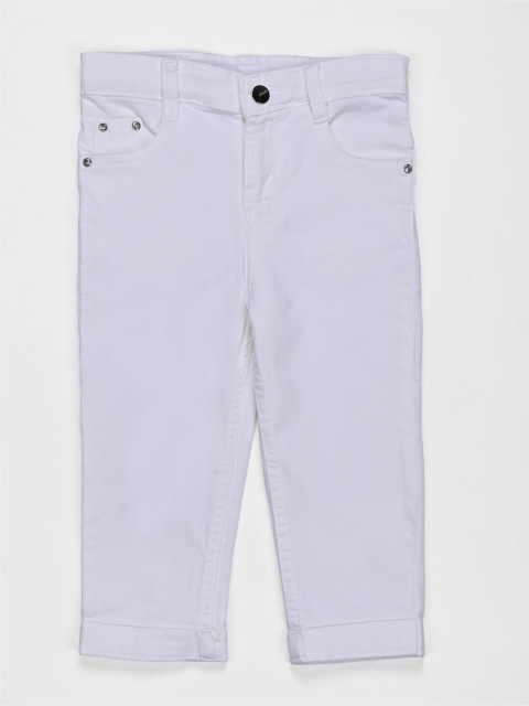 

ZOLA Girls White Solid Denim Loose Fit Capris