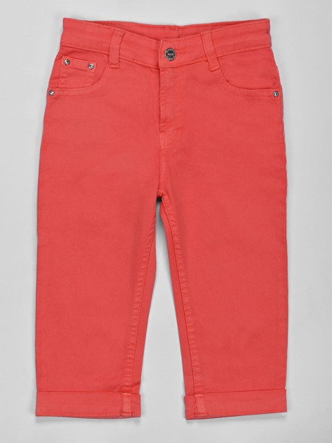 

ZOLA Girls Red Solid High Rise Loose Fit Capris