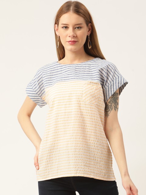 

9teenAGAIN Orange & Blue Striped Boxy Top