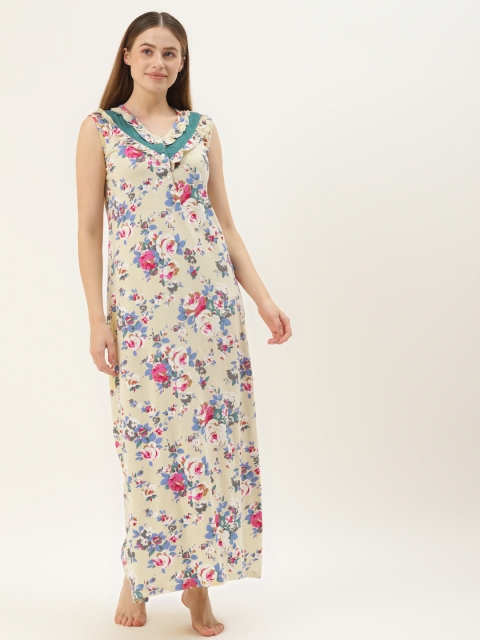 

9teenAGAIN Off White Printed Maxi Nightdress