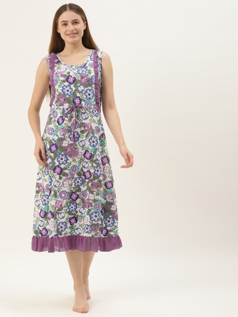 

9teenAGAIN Purple Printed Pure Cotton Nightdress