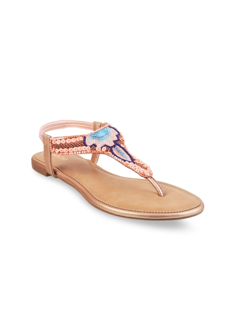 

Mochi Women Peach-Coloured Embellished T-Strap Flats