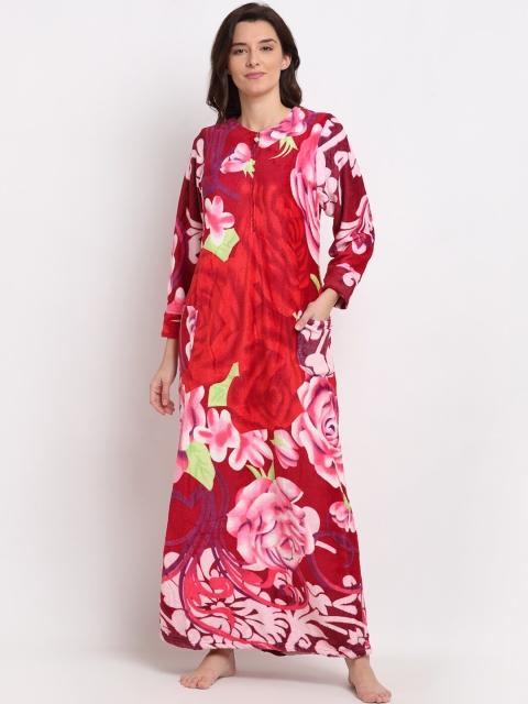 

NEUDIS Woman Red Printed Fleece Maxi Nightdress