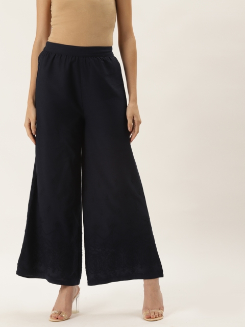 

9teenAGAIN Women Navy Blue Flared Knitted Palazzos