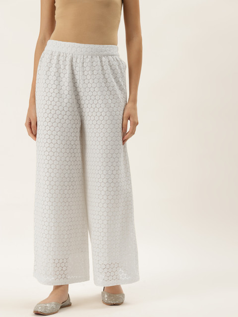 

9teenAGAIN Women White Printed Flared Palazzos
