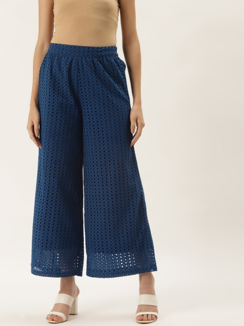

9teenAGAIN Women Blue Flared Knitted Palazzos