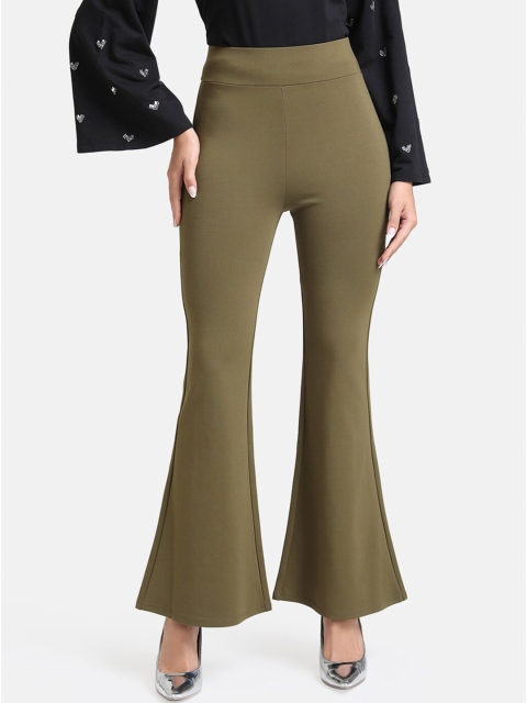 

Kazo Women Olive Green Flared High-Rise Bootcut Trousers