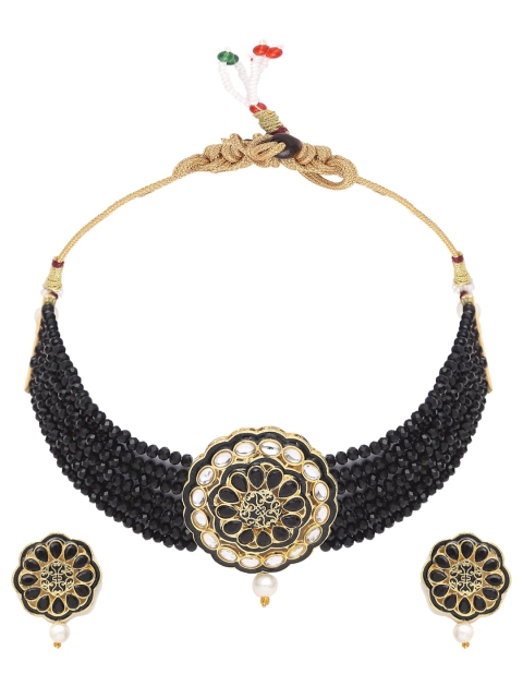 

NEUDIS Gold-Plated Black & White Kundan & Crystal-Studded & Beaded Jewellery Set