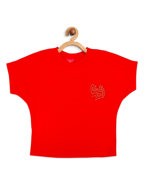 

Tiny Girl Girls Red & Gold-Toned Embellished Extended Sleeves Top