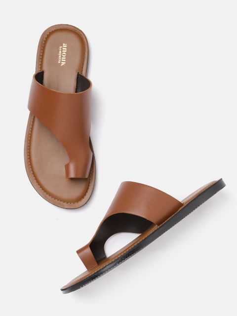 

Anouk Men Tan Brown Solid Handcrafted One Toe Comfort Sandals