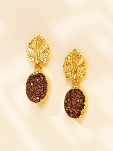 

Mikoto by FableStreet Gold-Toned Leaf Shaped Druzy Leaf Textured Drop Earrings