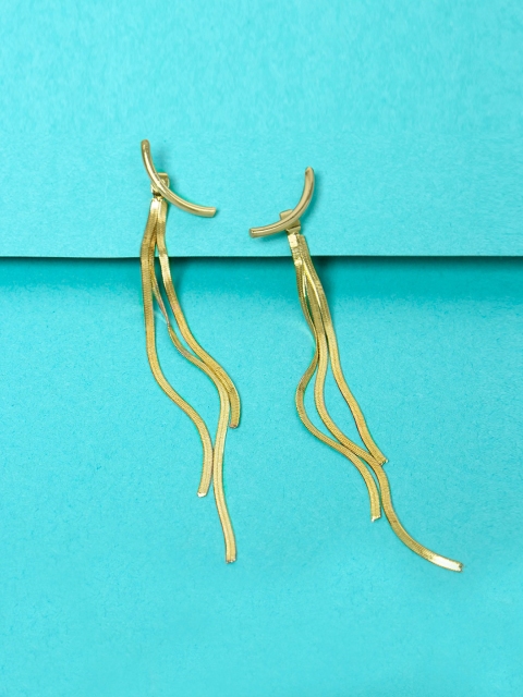 

Mikoto by FableStreet Gold-Toned Snake Chain Tassel Contemporary Drop Earrings