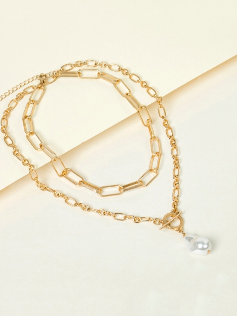 

Mikoto by FableStreet Gold-Toned & White Alloy Gold-Plated Layered Necklace