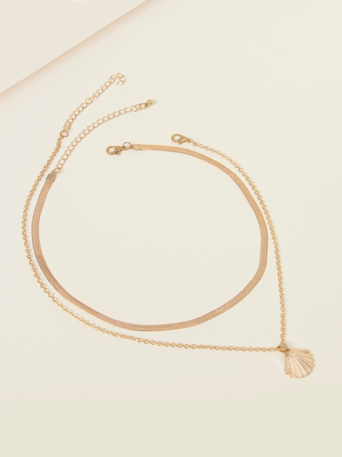 

Mikoto by FableStreet Set of 2 Gold-Plated Snake Chain & Shell Pendant Necklace
