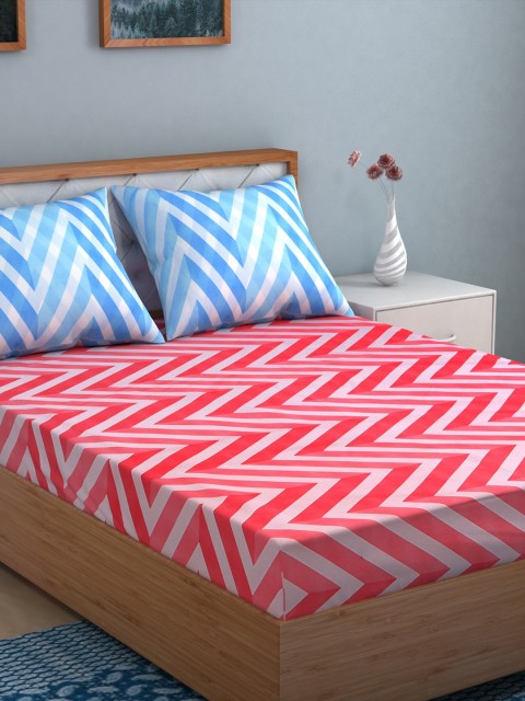

TAG 7 Pink & Blue Striped 144 TC 2 King Bedsheet with 4 Pillow Covers