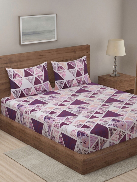 

TAG 7 Pack of 2 Purple & White Floral 144 TC King Bedsheet with 2 Pillow Covers