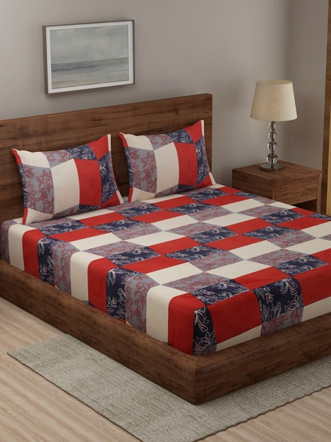 

TAG 7 Pack of 2 Printed Cotton 144 TC King Bedsheet with 2 Pillow Covers, Navy blue