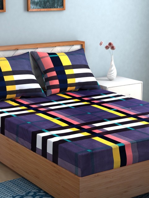 

TAG 7 Black & Purple Geometric 144 TC Cotton 2 King Bedsheet with 4 Pillow Covers