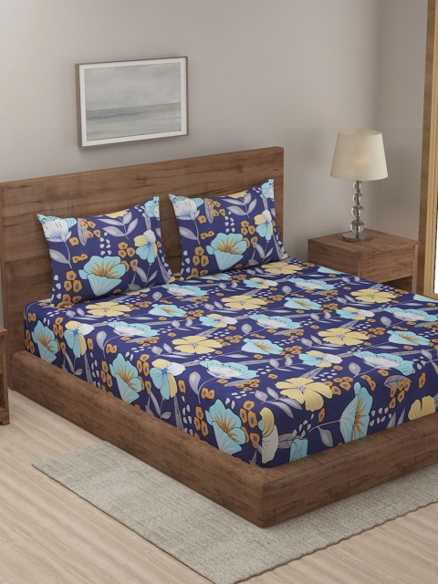 

TAG 7 Pack of 2 Printed Cotton 144 TC King Bedsheet with 2 Pillow Covers, Blue