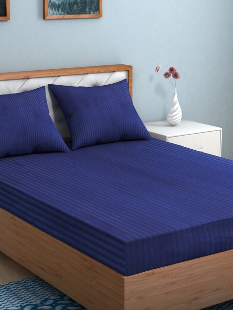 

TAG 7 Blue & Grey Striped 144 TC Cotton 2 King Bedsheet with 4 Pillow Covers