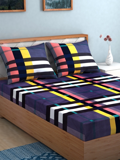 

TAG 7 Purple & Blue Geometric 144 TC 2 King Bedsheet with 2 Pillow Covers
